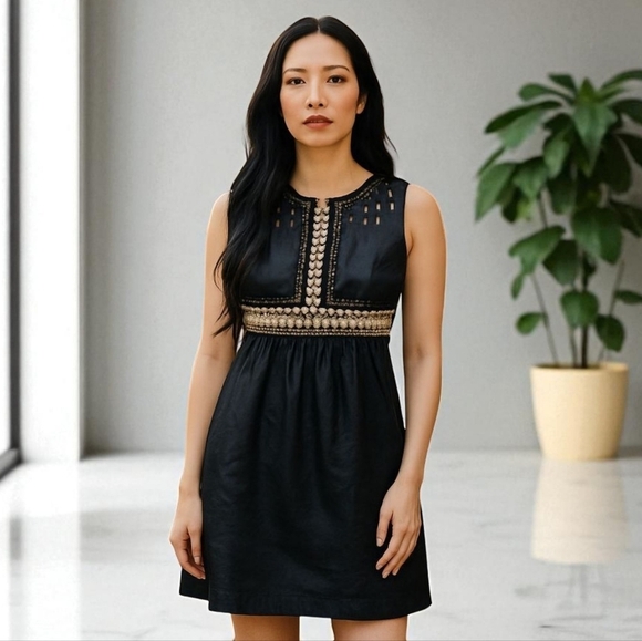Tibi 100% silk black sleeveless short party dress with sequins/ beads sz 6 - Picture 10 of 11